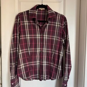 Burberry Burgundy and Pink Plaid Shirt